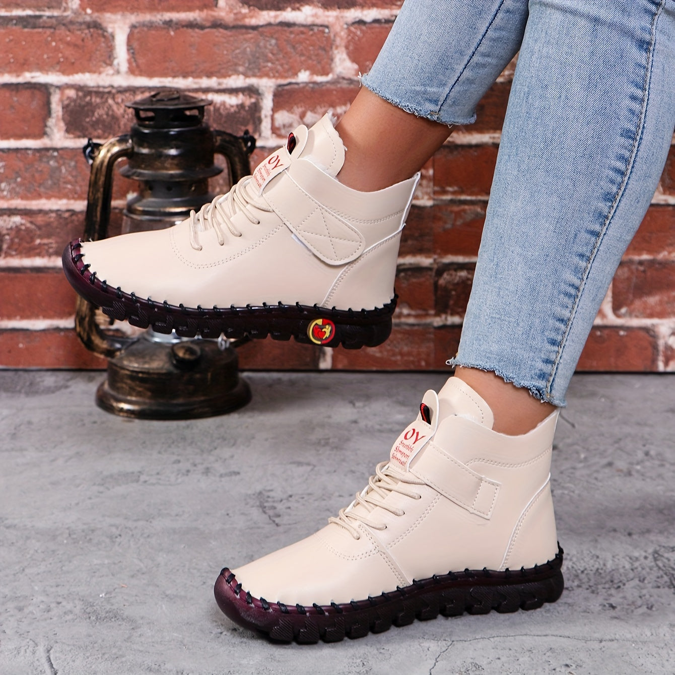 Women's Winter Faux Leather Ankle Boots with Plush Lining and Rubber Sole