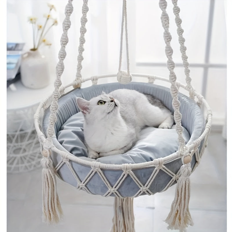 Woven Rope Cat Hammock Bed Indoor Small Kitten Chew Resistant Linen