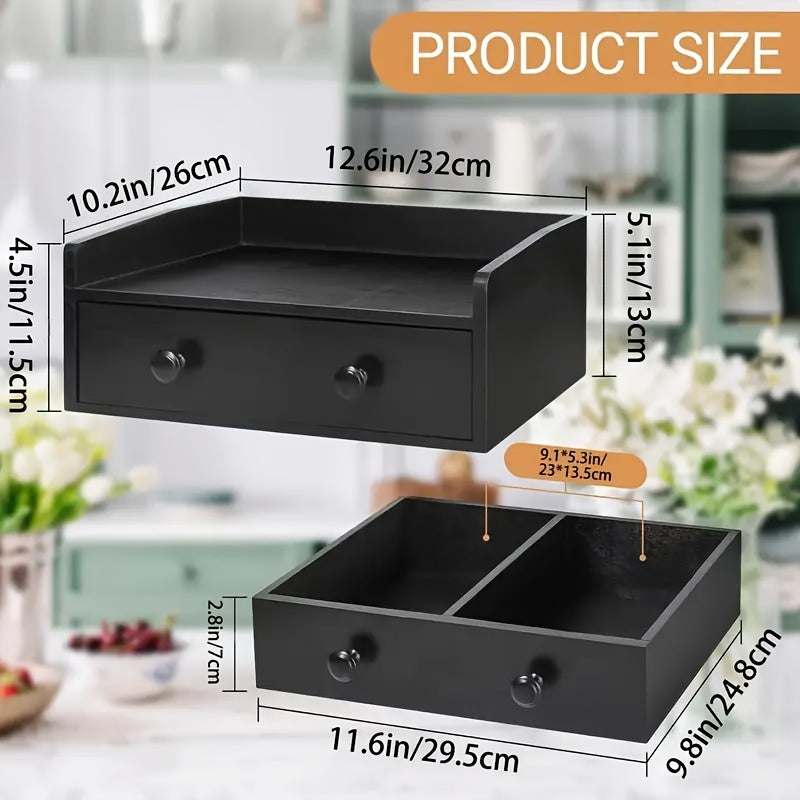 Rustic Wood Coffee Station Organizer with Drawer and K Cup Holder