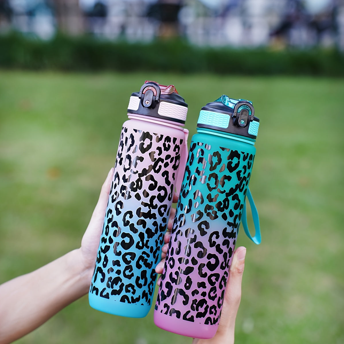 32oz Leopard Print Gradient Water Bottle BPA-Free for Hiking Camping Fitness