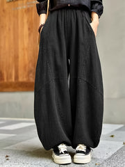 Women's Black Harem Pants with Elastic Waist and Side Pockets