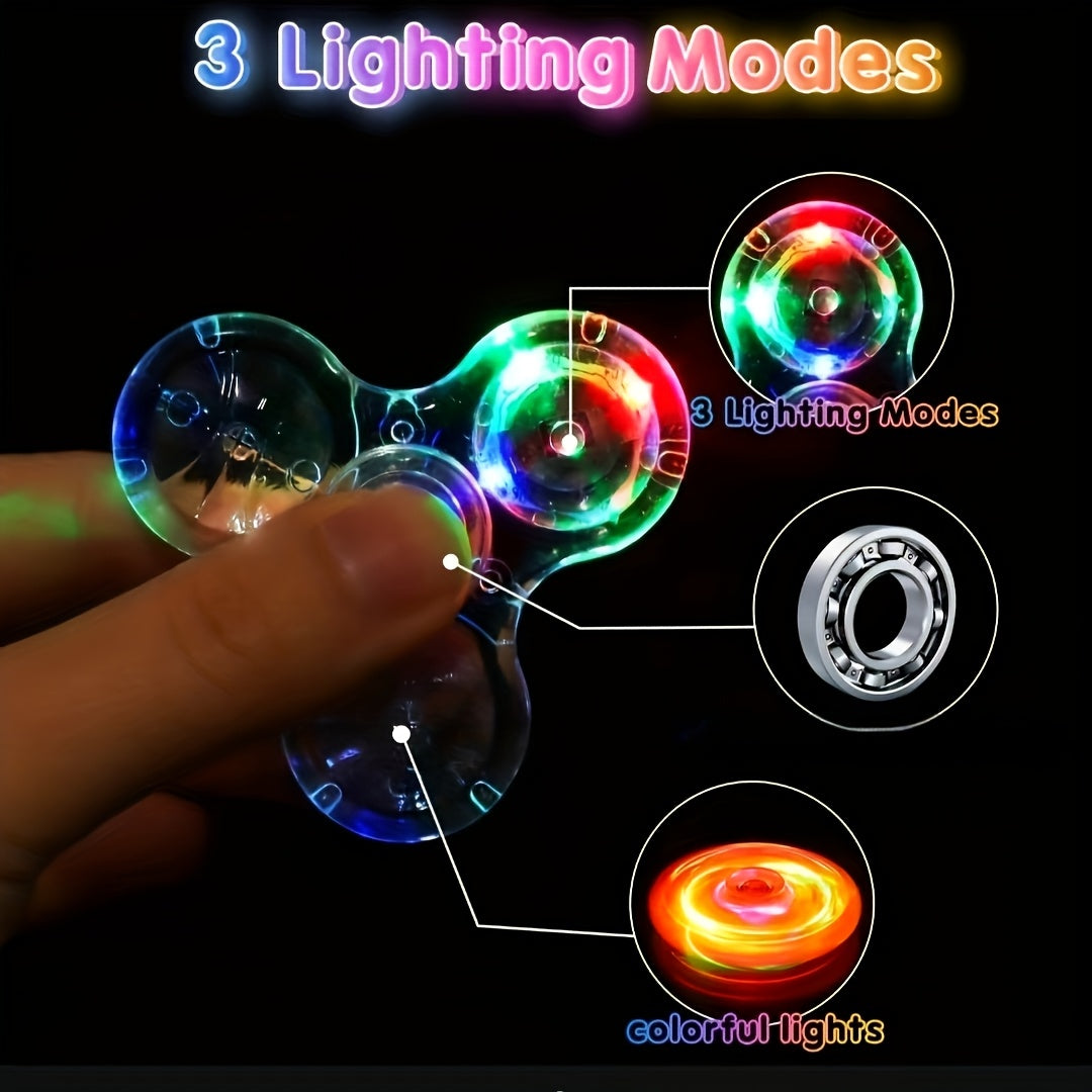 Transparent LED Light-Up Fidget Spinner for Stress Relief and Fun for All Ages
