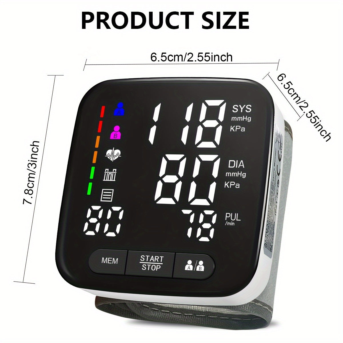 Adult Wrist Blood Pressure Monitor with Large Backlit Display and Arrhythmia Detection