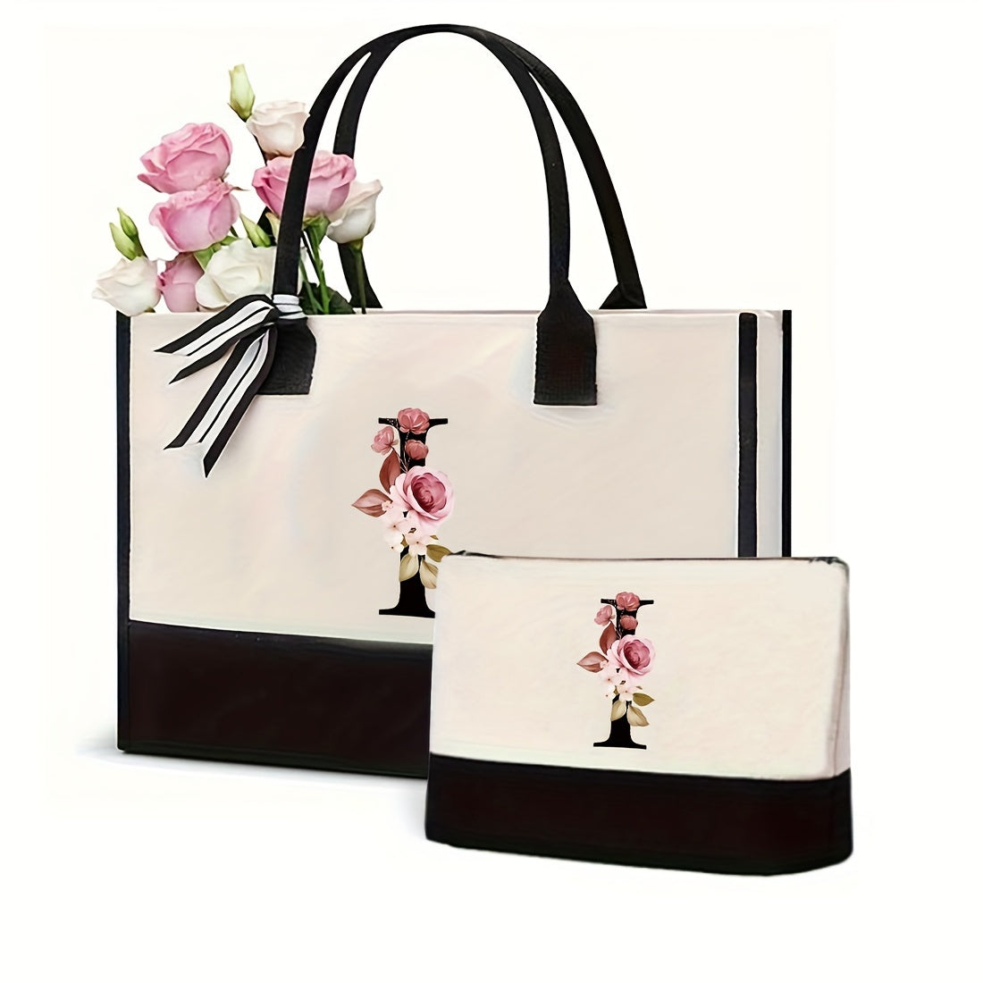 Women's Canvas Letter Handbag Large Versatile Shoulder Bag for Office and Shopping