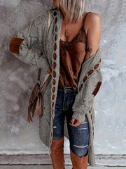 Women's Plus Size Hooded Cardigan Sweater with Faux Buttons and Raglan Sleeves