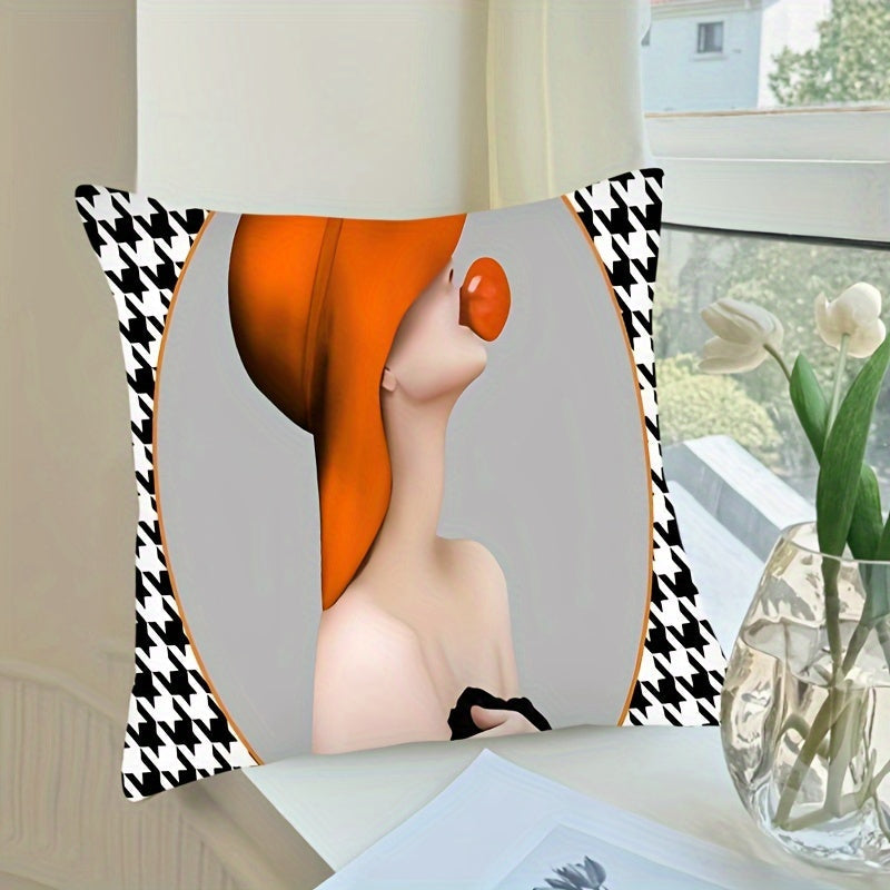 Houndstooth Throw Pillow Cover 44.96cm Square Soft Polyester Zippered