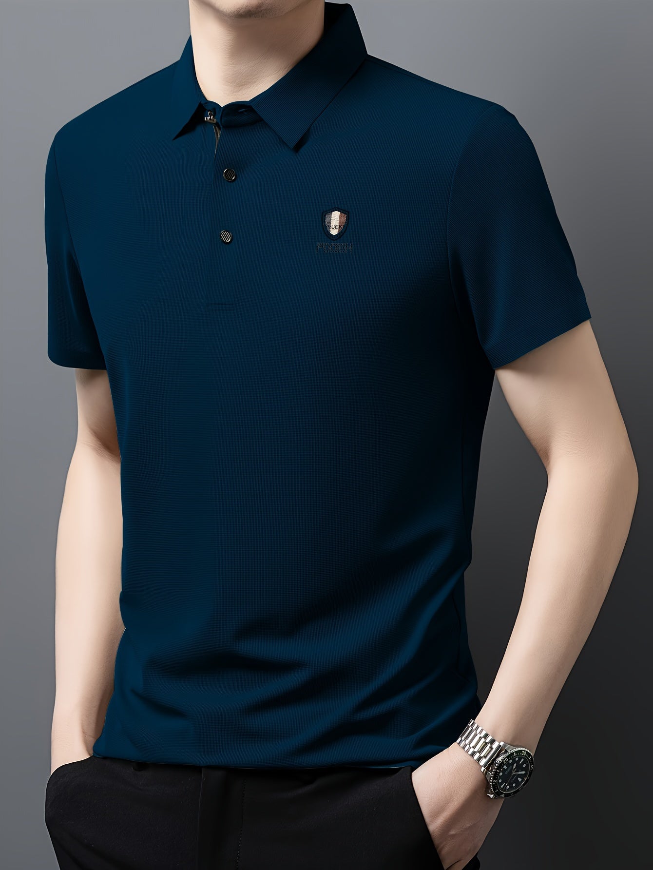 Men's Summer Polyester Golf Shirt with Striped Graphic Print Short Sleeve Casual Lapel