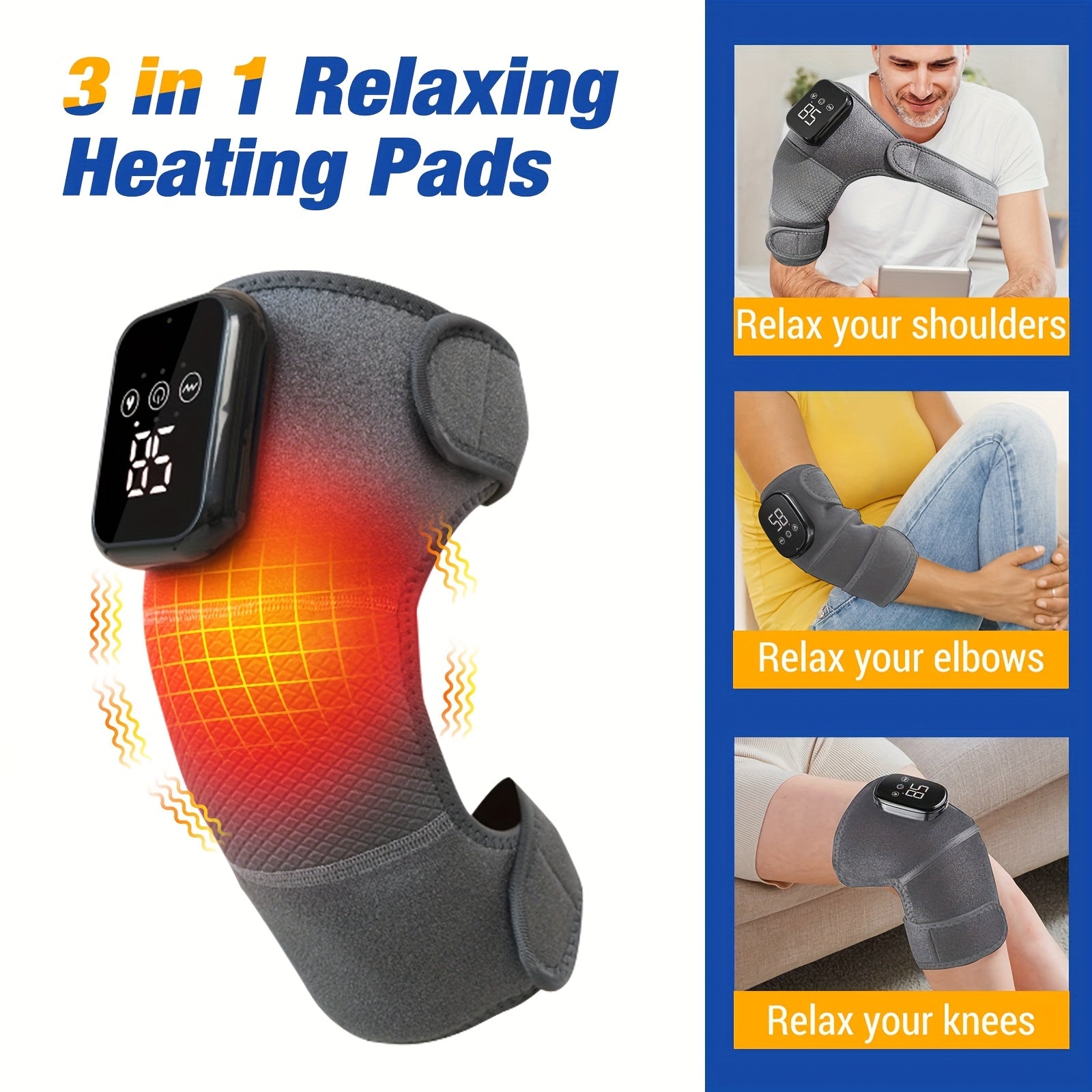 Cordless Knee Massager with 3 Heat Levels Vibration LED Touchscreen Auto-Off Timer