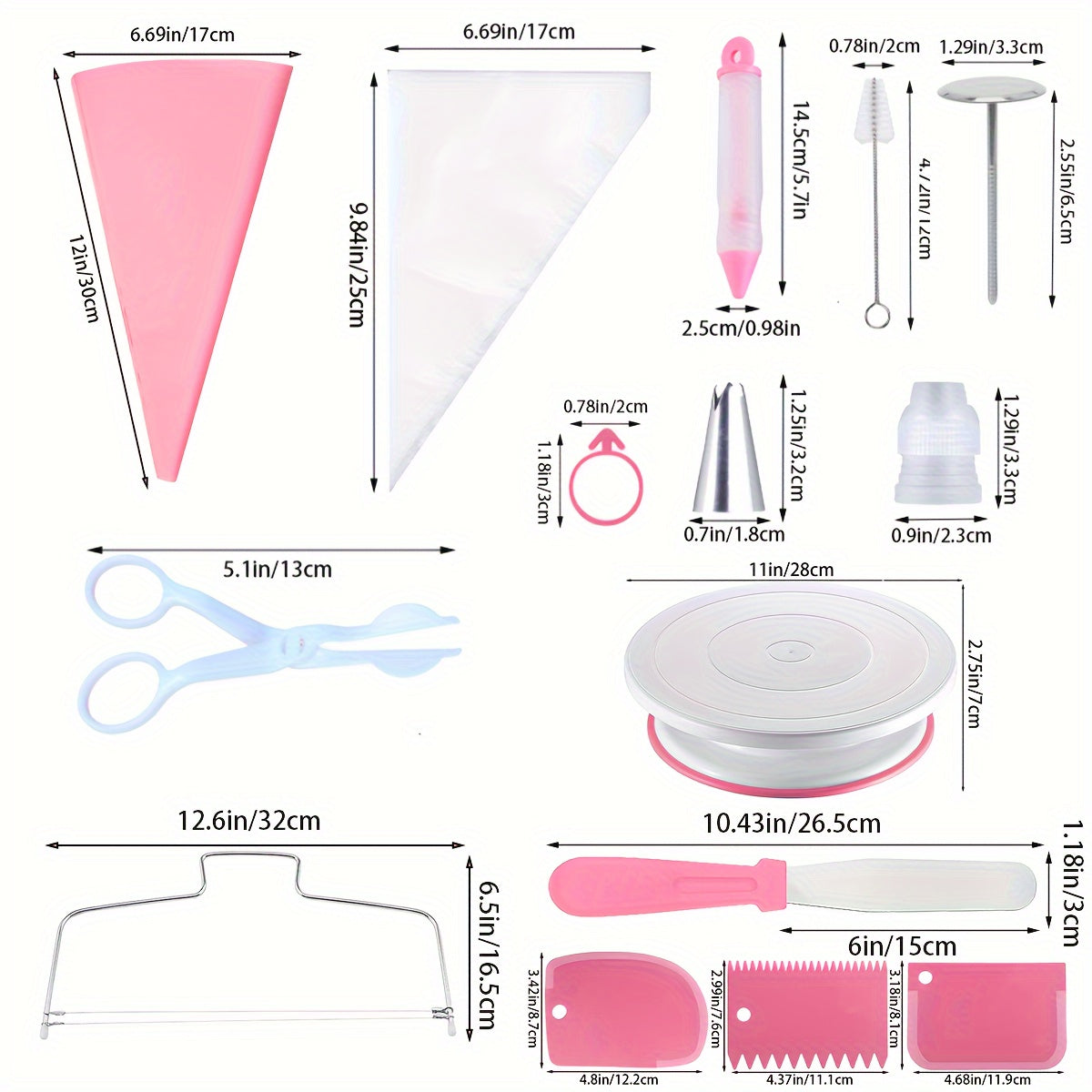 128-Piece Cake Decorating Kit with Pink Turntable Stainless Steel Piping Tips Pastry Bags Spatula and Tools