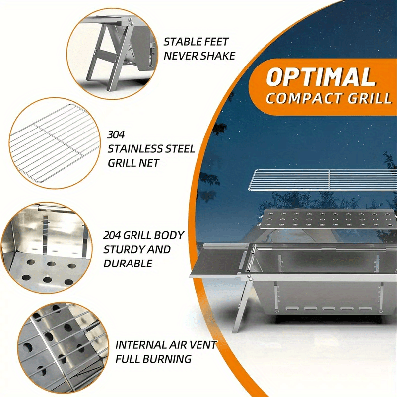 Sayohat, piknik va oilaviy tadbirlar uchun portativ zanglamaydigan po'latdan yasalgan yig'iladigan BBQ grill