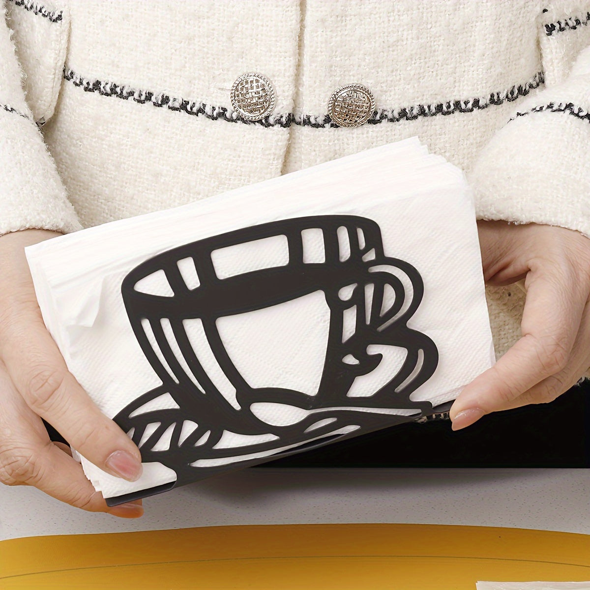 Creative Cast Iron Napkin Holder with Cartoon Teapot Whale and Cutlery Silhouettes