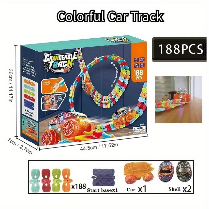 Kids Track Set with LED Light-Up Race Car, Flexible Bendable ABS Track System for Boys Age 3+