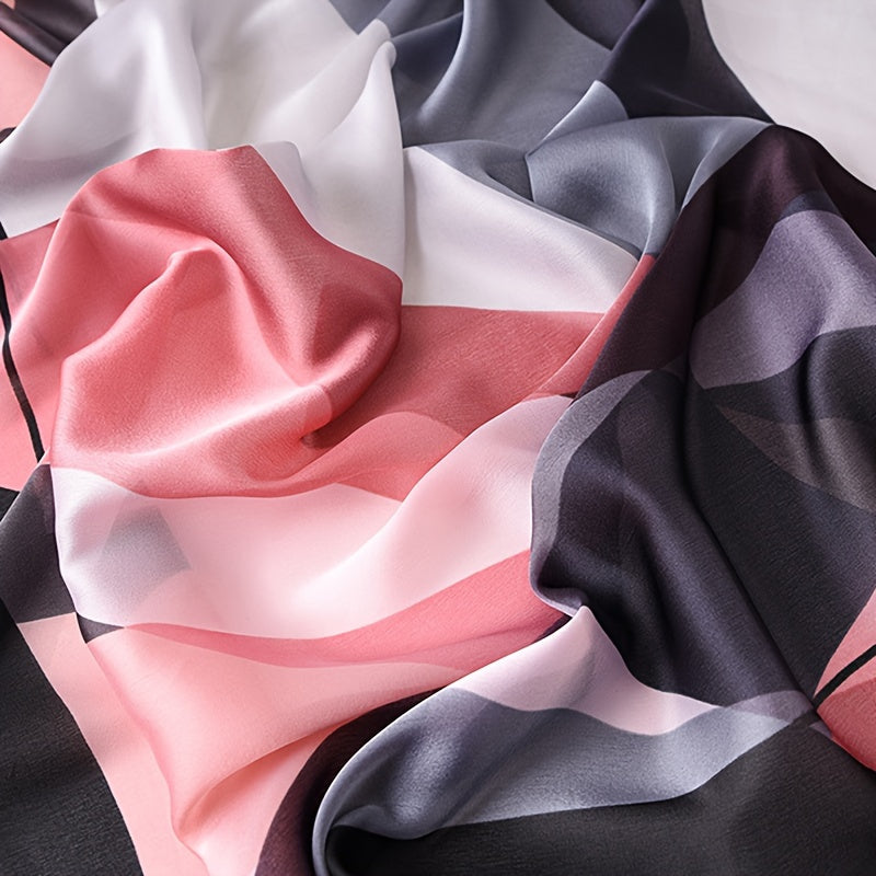 Imitation Silk Rhombus Print Scarf Large Geometric Shawl Breathable Head Wrap for Women