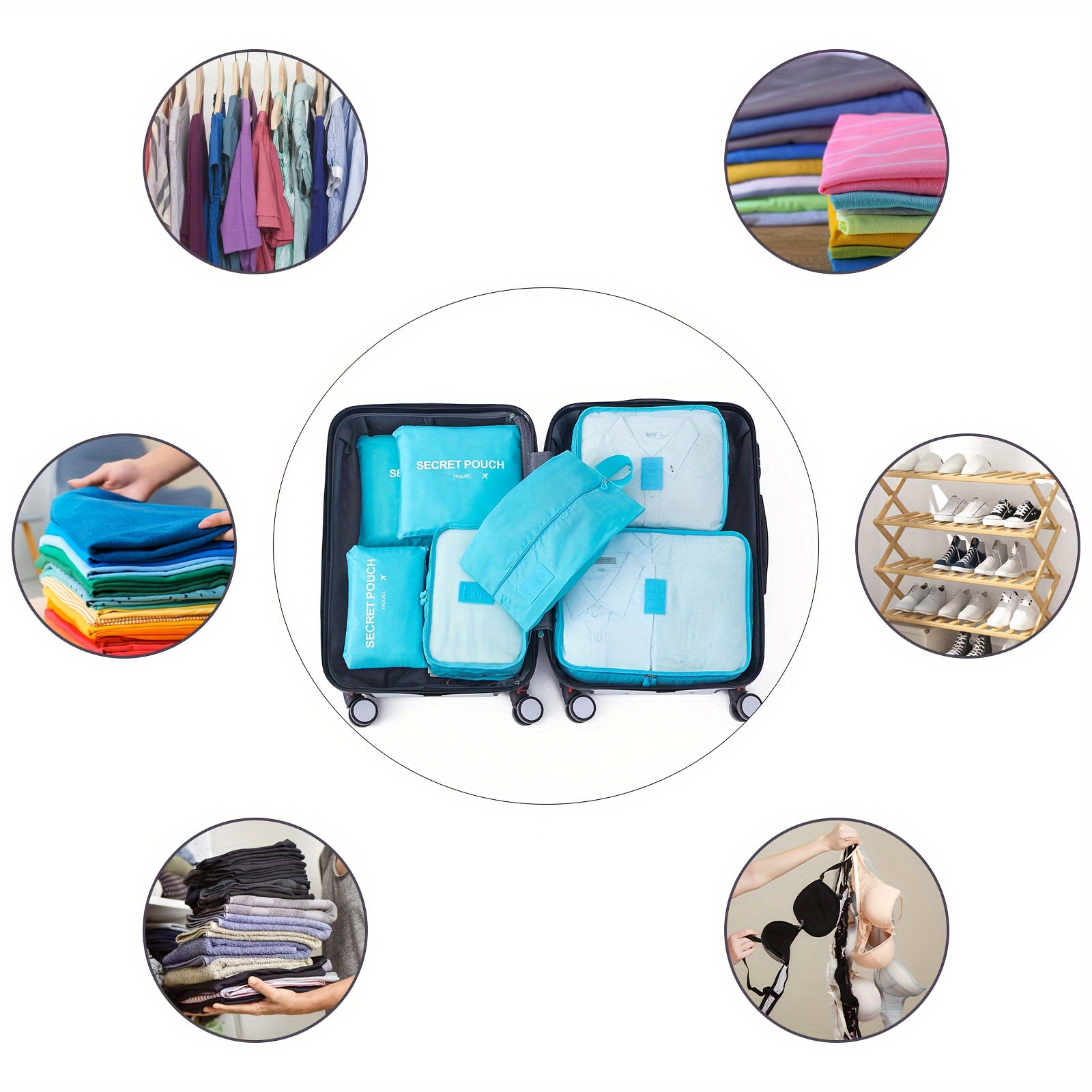 7-Piece Travel Organizer Set Oxford Cloth Zipper Closure Lightweight and Stain Resistant