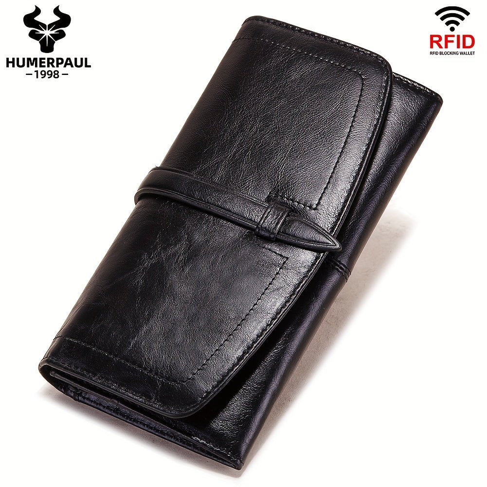 Красный RFID-блокирующий длинный кошелек-клатч с кнопкой, молнией, карманом для монет и несколькими слотами для карт.