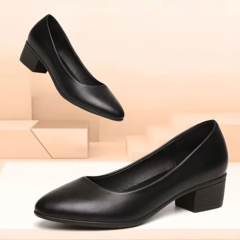 Women's Black Faux Leather Low Heel Work Shoes Comfortable Elegant Stylish