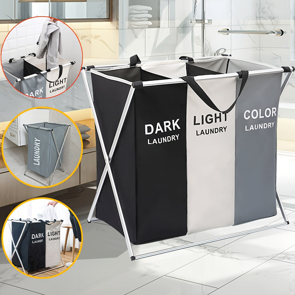 Large Capacity Foldable Laundry Hamper with 3 Sections Waterproof 19 Inch Tall Storage Basket