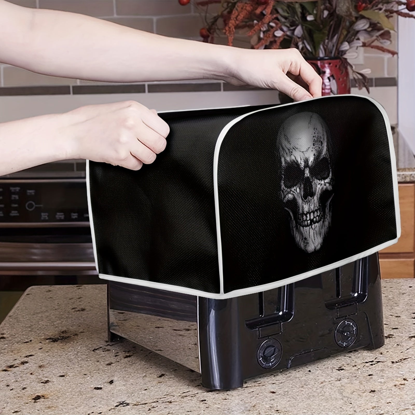 Skull Print Polyester Toaster Cover Dust Cover for Appliances Gift for Women