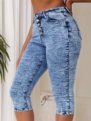 Women's Plus Size Tie-Dye High-Waist Denim Cropped Pants