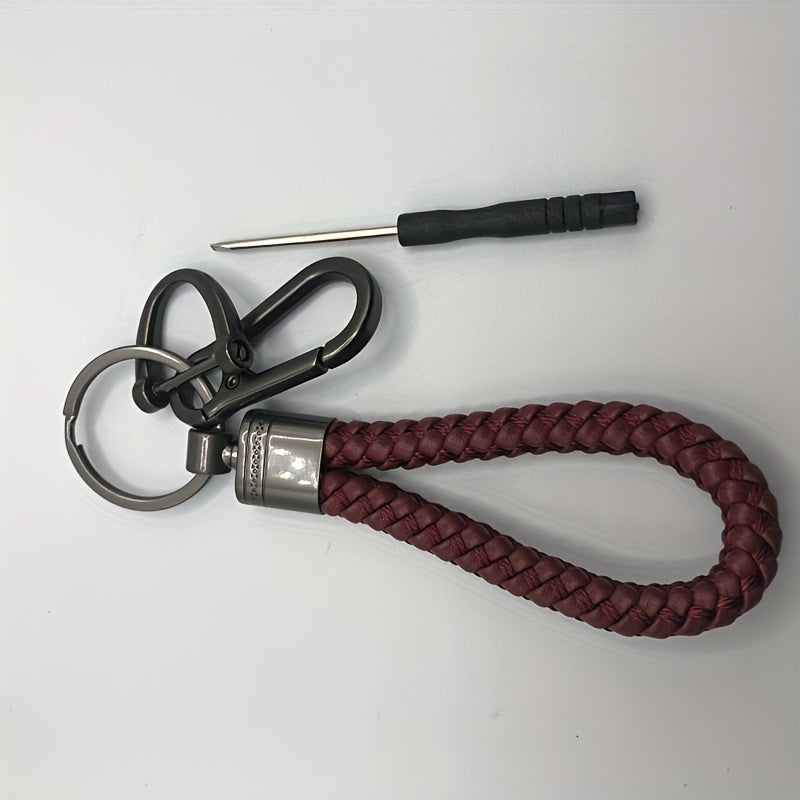 Unisex Alloy Car Keychain Braided Metal Woven Rope Couple Keyring