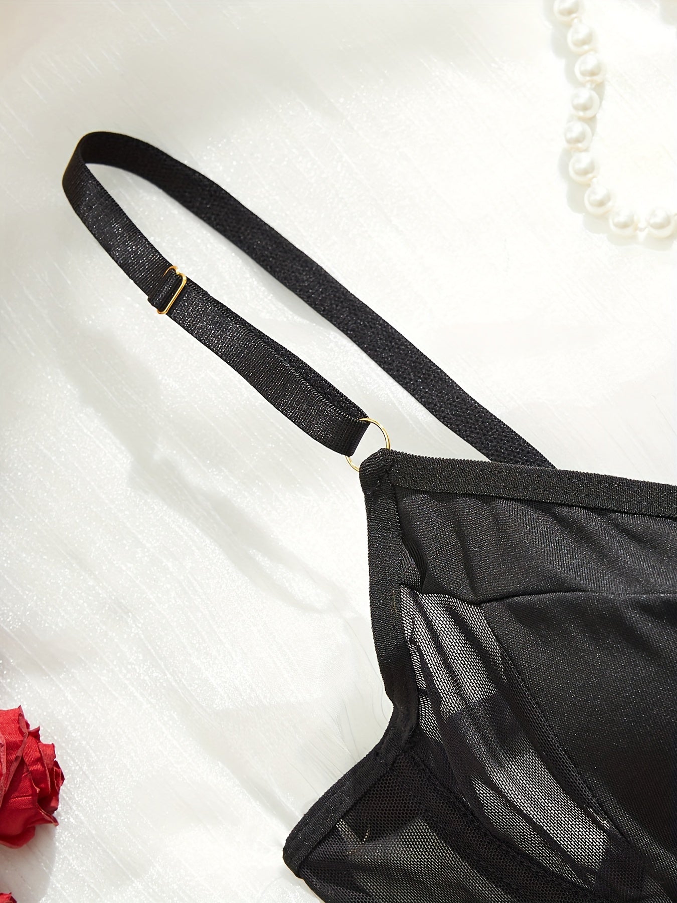 Women's Mesh Teddy Bodysuit with Leg Rings V Neck Backless Lingerie