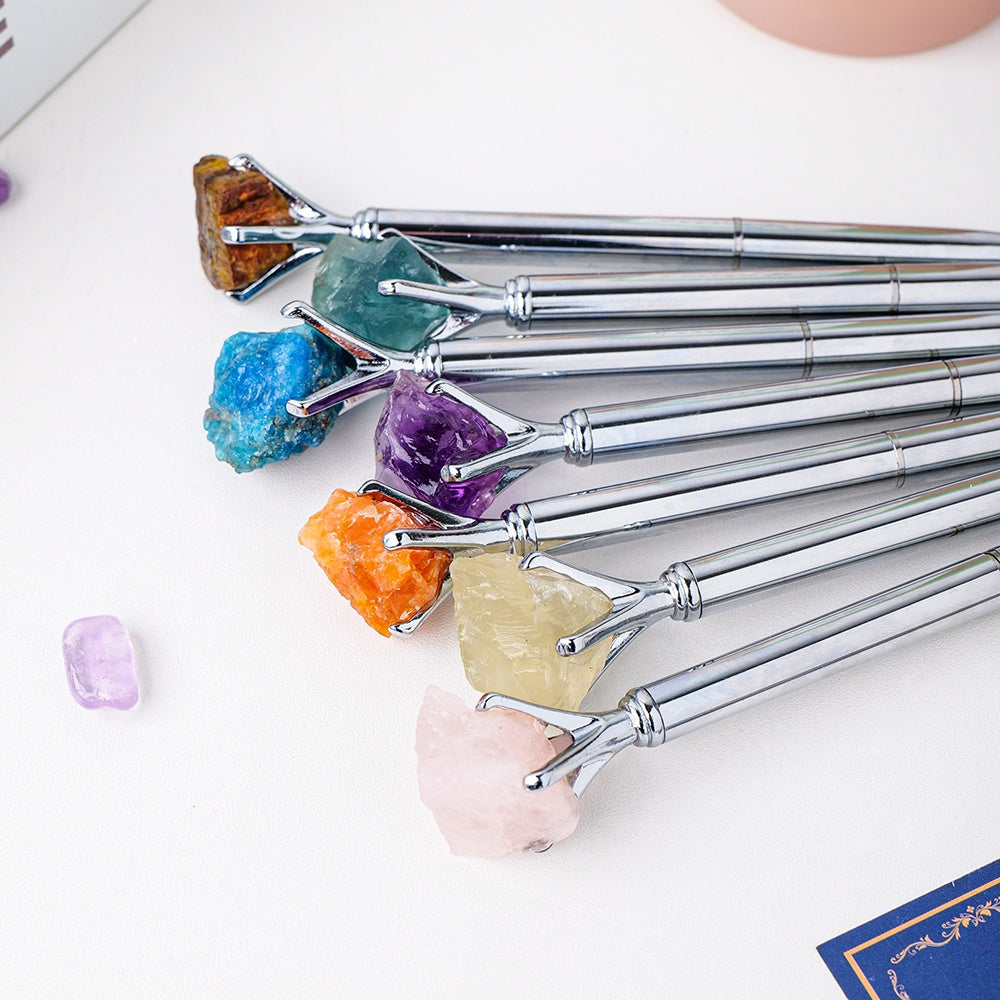 Large Natural Amethyst Crystal Raw Stone Pen Ballpoint for Stationery and Gifts