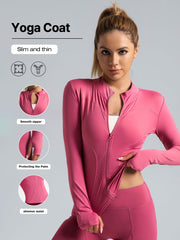 Women's Polyester Elastane Midi Yoga Jacket Full Zip Slim Fit All Seasons Activewear
