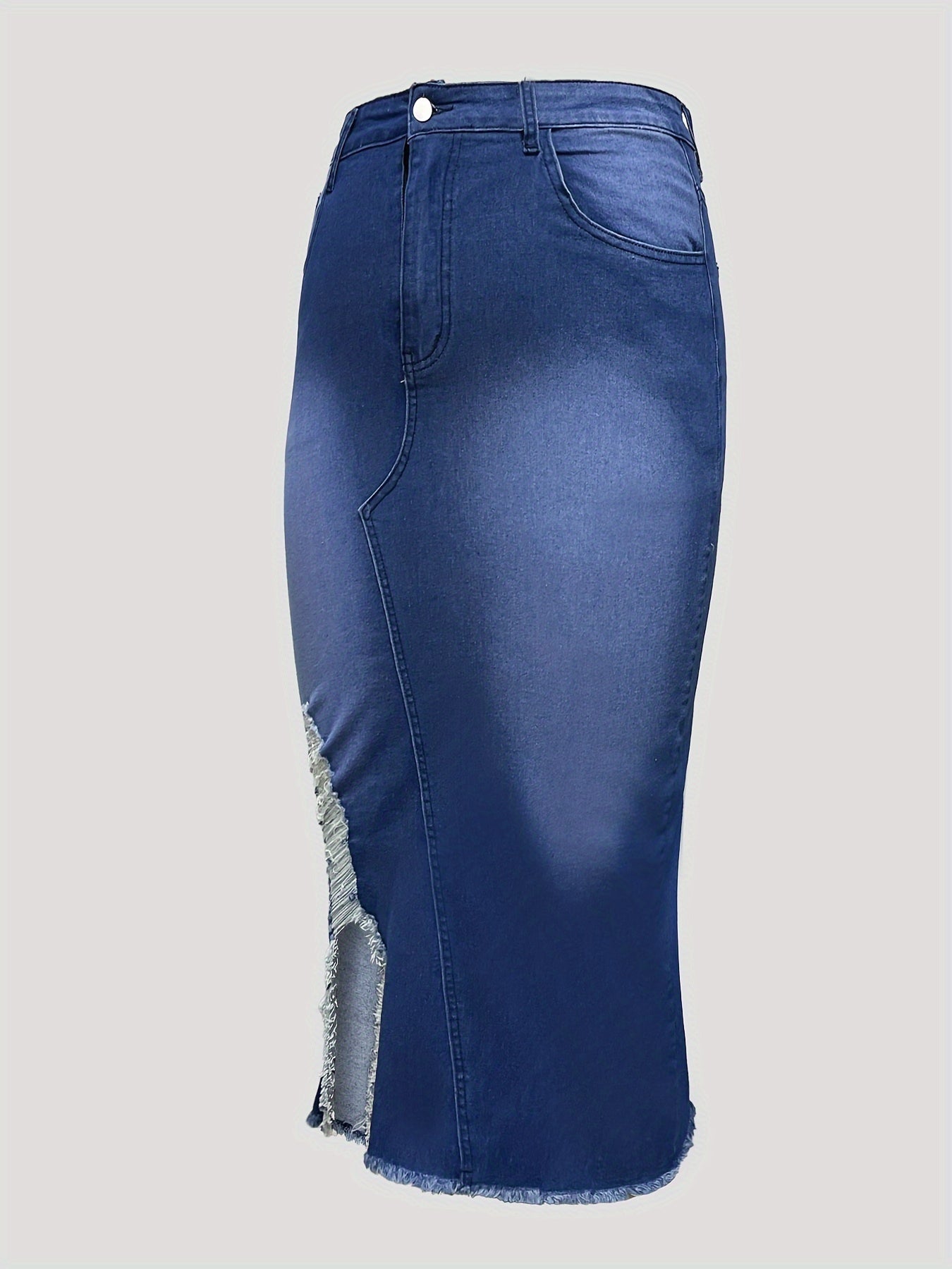 Women's Plus Size Denim Pencil Skirt Ripped Split Casual Chic