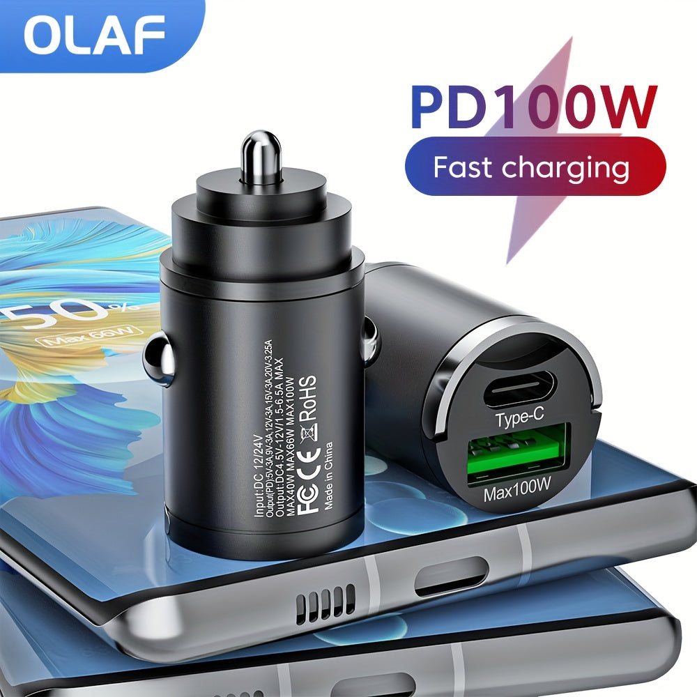 Mini 100W PD QC Fast Charging Car Charger for Smartphones