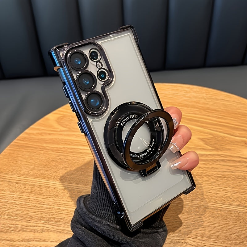 Retro Magnetic Phone Case for Samsung A55 A15 A25 A35 A54 A34 A53 5G Ultra-Thin Electroplated Transparent Stand