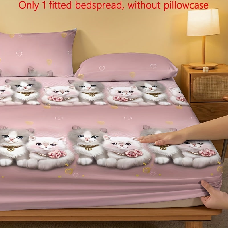 Printed Fleece Bed Sheet Set with Cute Cat Design for Couples