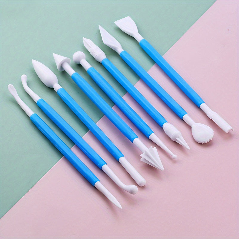 Set of 8 Fondant Cake Decorating Tools with 16 Patterns for Baking and Crafting