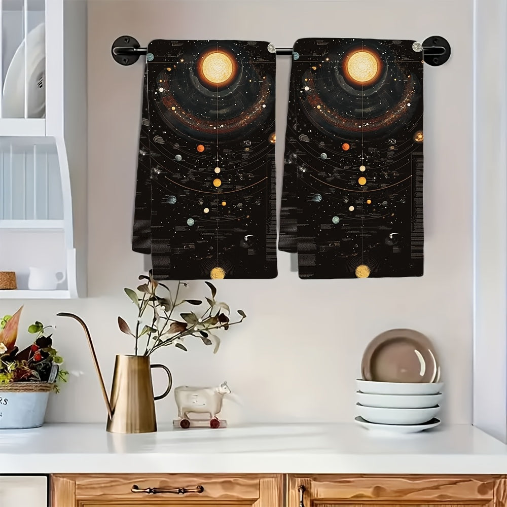 Set of 2 Space Universe Kitchen Towels 16x24 Inches Highly Absorbent Dish Towels