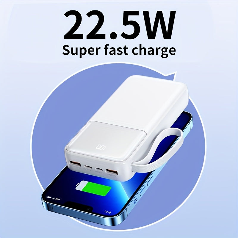 20000mAh Portable Power Bank with Fast PD20W Charging and Built-in Cables