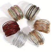 Multilayer Wrap Bracelet with Metallic Glitter Leather Magnetic Clasp for Men Women