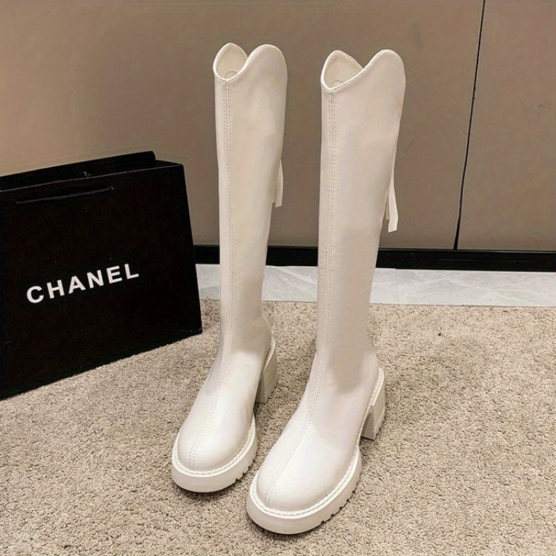 Women's Faux Cover Mid-Calf to Thigh-High Boots Black Brown Camel Square Heel