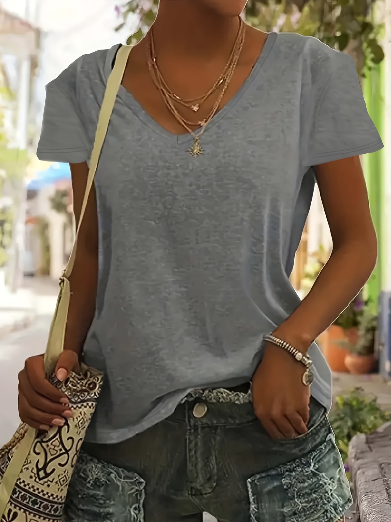 Plus Size Women's V Neck T-Shirt Casual Short Sleeve Spring Summer