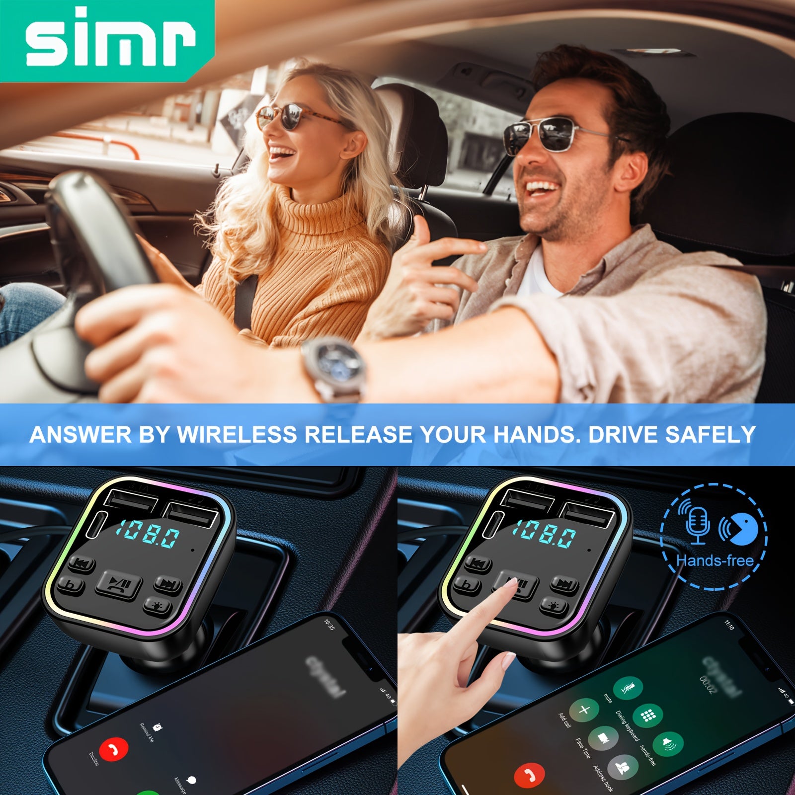 FM Transmitter Car Charger with Wireless MP3 Player Hands-Free Calling Dual USB-C Fast Charging
