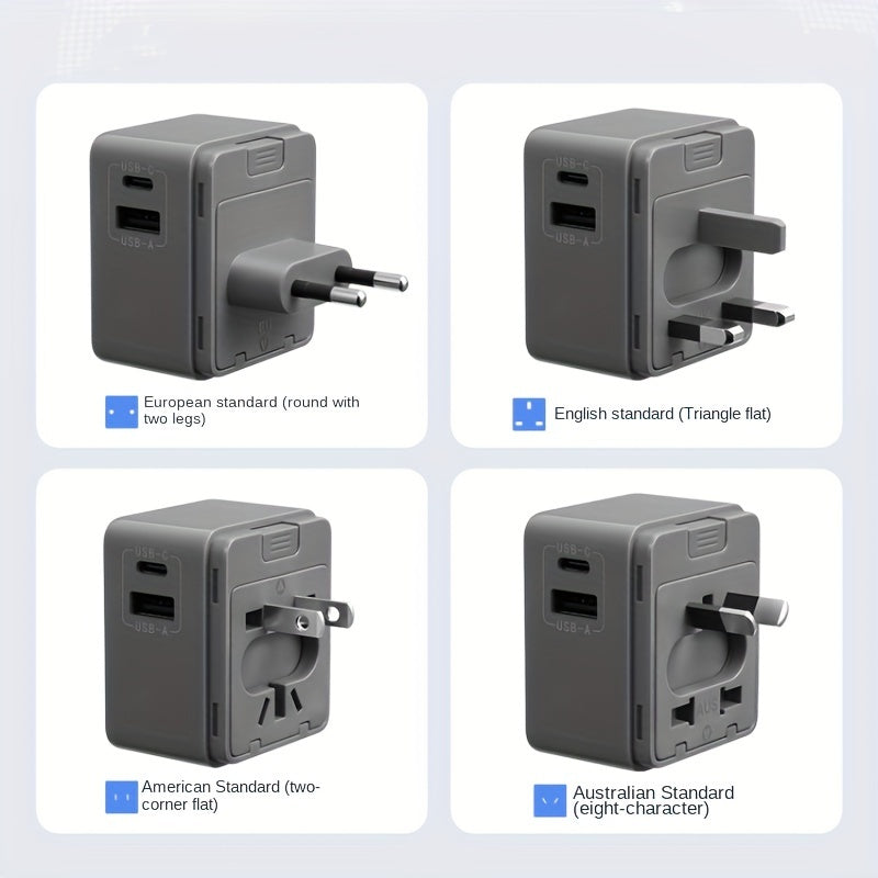 Adaptador de corriente universal para viajes con enchufe múltiple y clavijas US UK AU EU