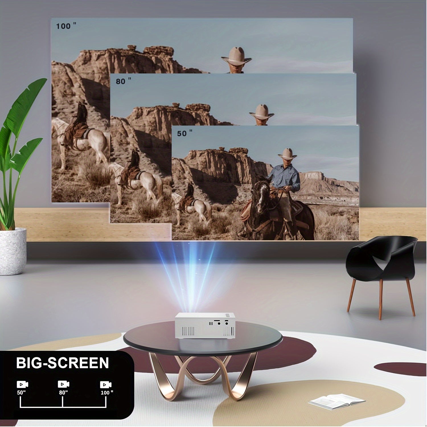 Mini Portable Projector 1080P Native Resolution 320P with Curtain Stand for Home Theater and Family Use