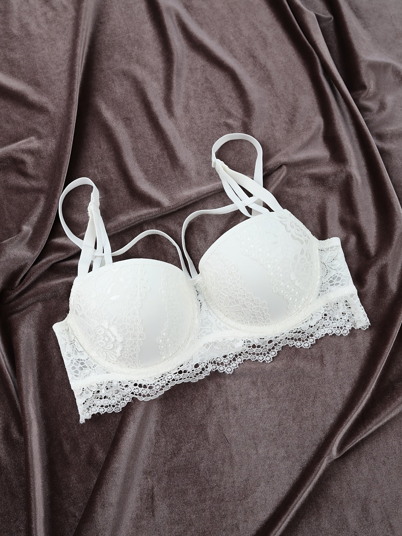 Women's Lace Cross-Back Bra and Panty Set with Bow and Push-Up Bra