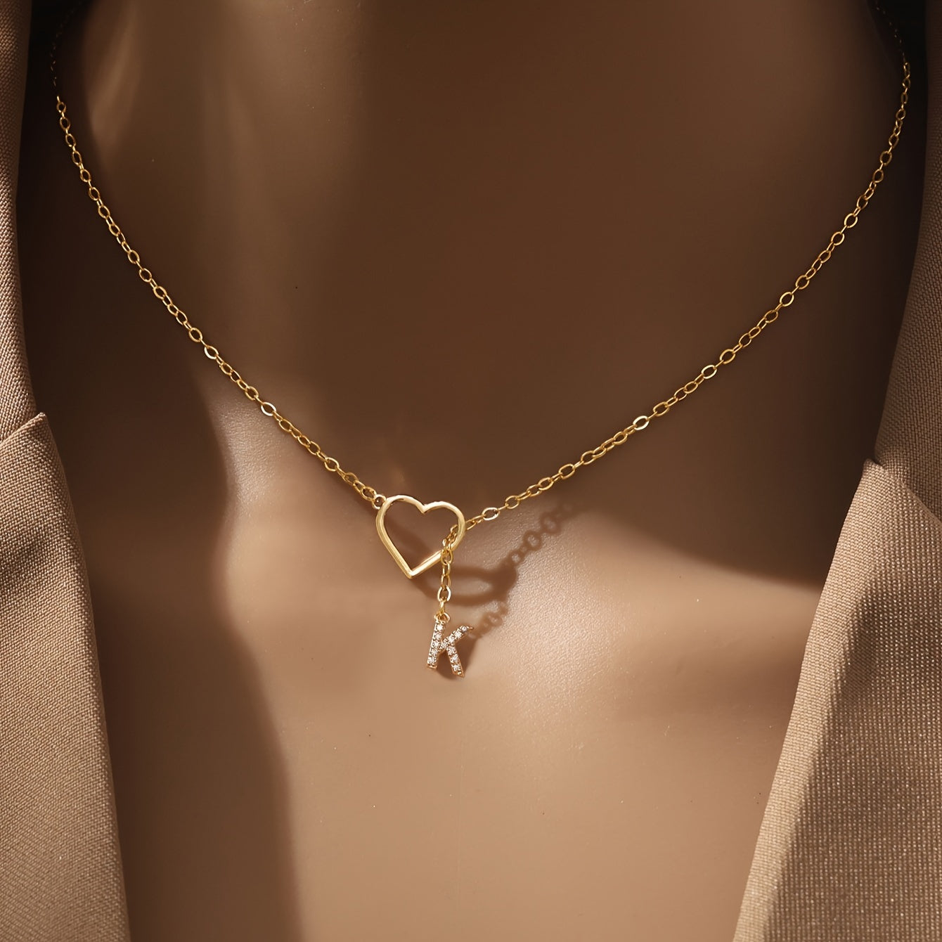 Personalized Letter Pendant Necklace for Women and Teen Girls Zirconia Heart Charm Initials Copper Chain Jewelry