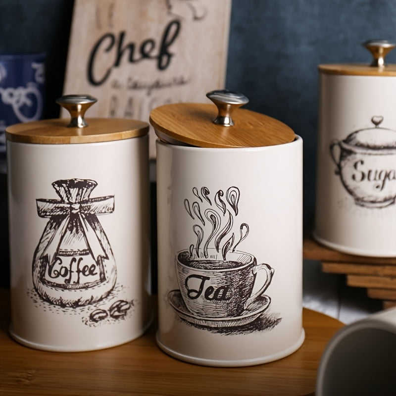 Set of 3 Round Bamboo Lid Storage Containers Reusable Multipurpose Kitchen Organizer