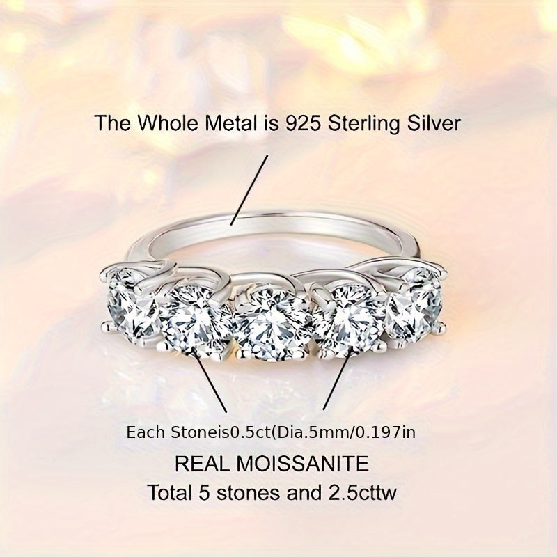 Sterling Silver Moissanite Band Ring 2.5ct 5ct Niche Design Jewelry