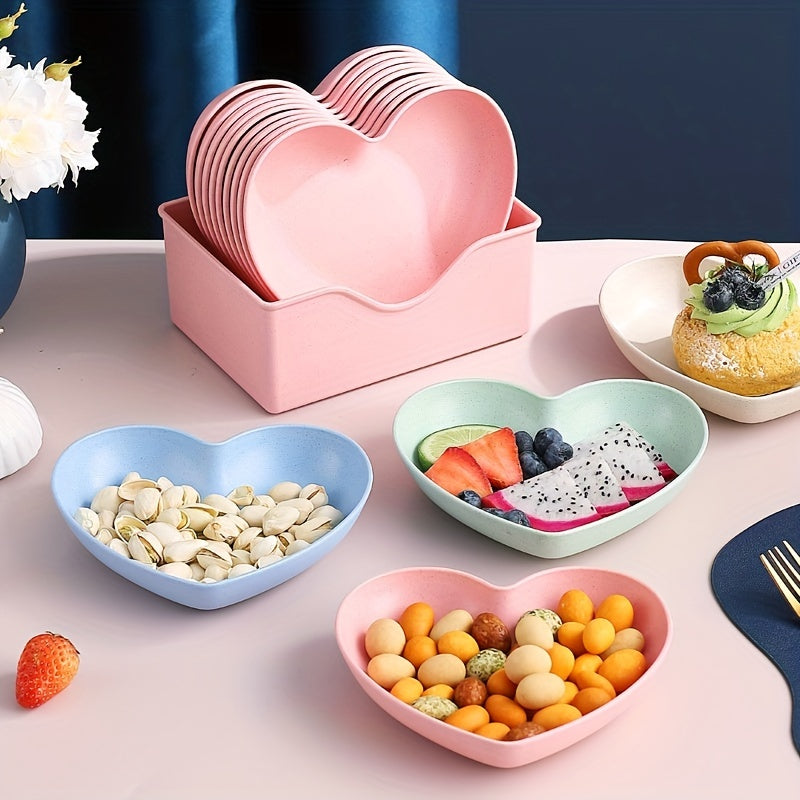 5-Piece Heart-Shaped Plastic Snack and Fruit Plate Set for Desserts and Pickles
