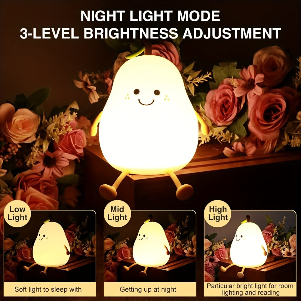 Pear-Shaped LED Night Light with Multiple Color Modes for Nursery and Bedroom