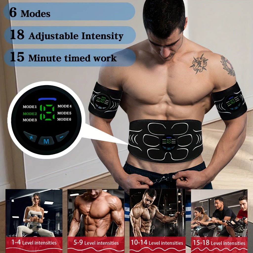 USB Charging EMS Abdominal Massage Belt with 6 Modes 18 Intensities 15-Minute Timer
