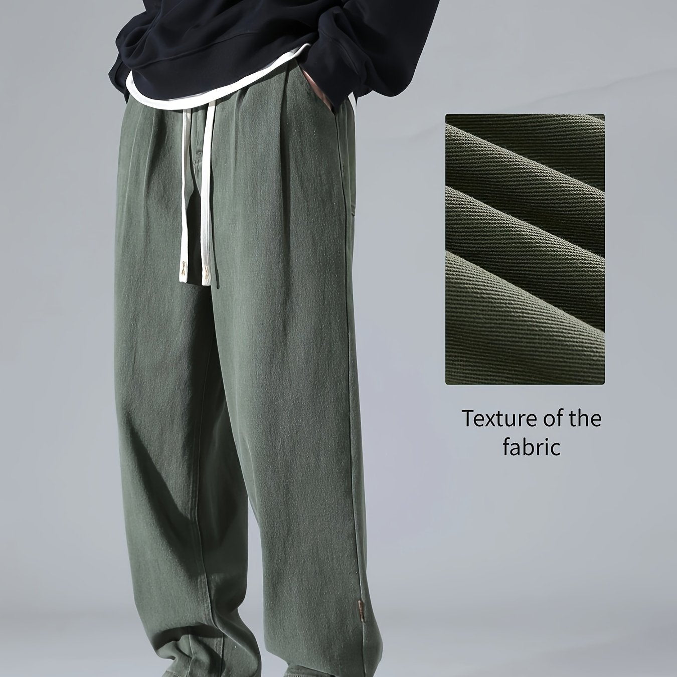 Men's Cotton Cargo Pants Wide Leg Drawstring Casual Spring Fall Winter