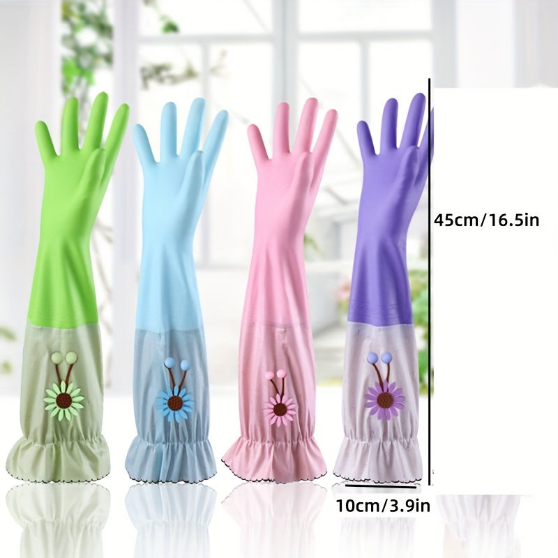 5 Pcs Winter Warm Fleece-Lined Waterproof Dishwashing Gloves Non-Slip for Kitchen Bathroom