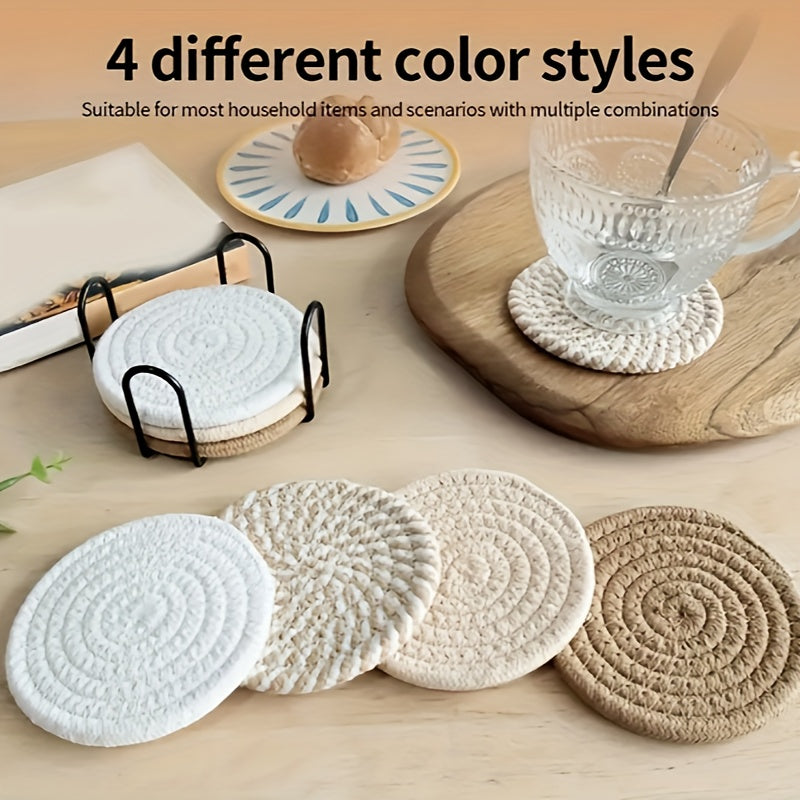Set of 4 Absorbent Fabric Drink Coasters with Non-Woven Lining for Home Decor